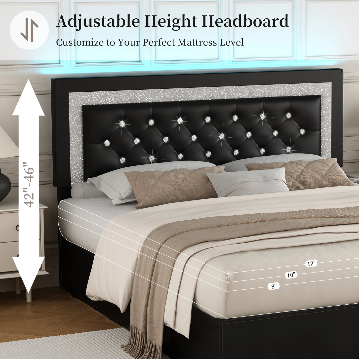 SIBEDS CN Queen Bed Frame With LED Lights Headboard