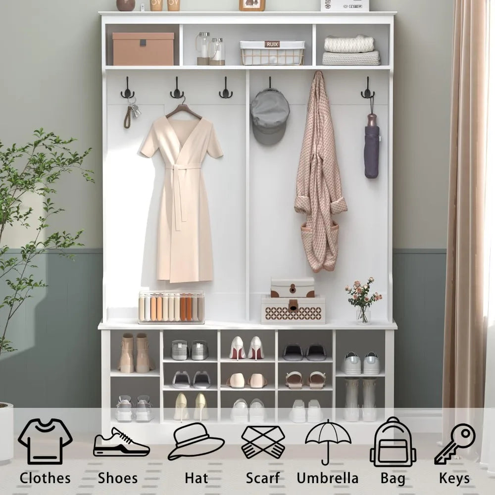 Hall Tree Bench With Shoe Storage Farmhouse Mudroom Organizer