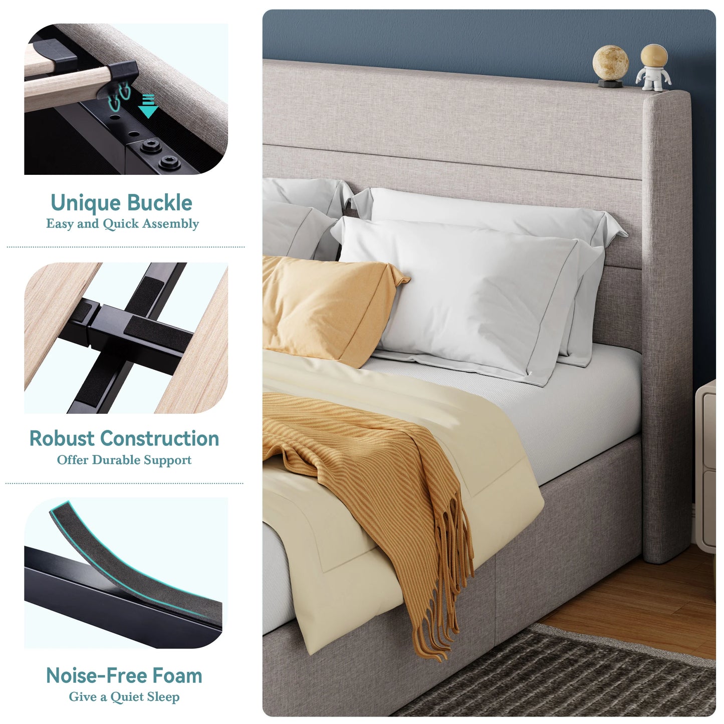 Allewie Hydraulic Lift Up Storage Bed With Wingback Headboard