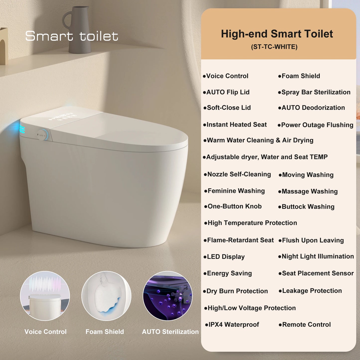 Smart Toilet With Built In Bidet And Heated Autoflush