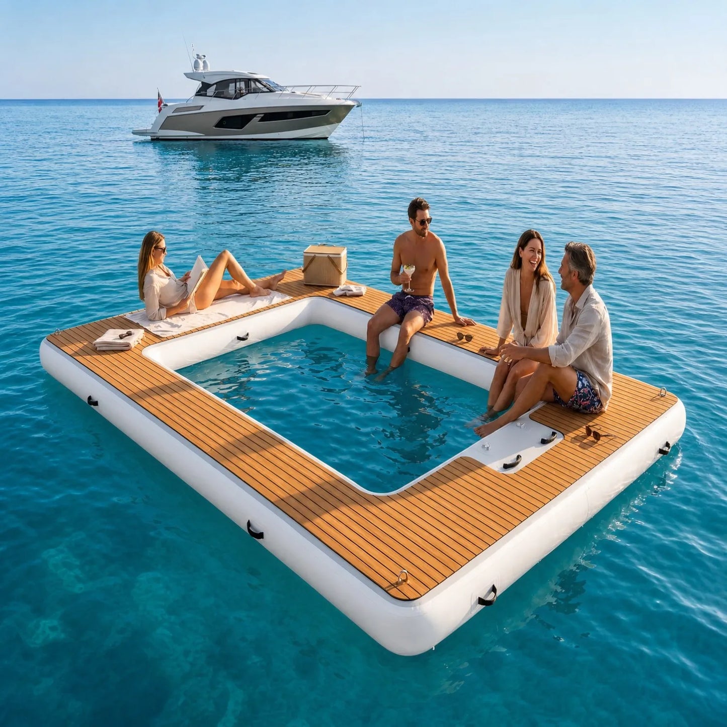 Inflatable Floating Dock Platform With Mesh Swim Area And EVA Non Slip Mat 800Lb