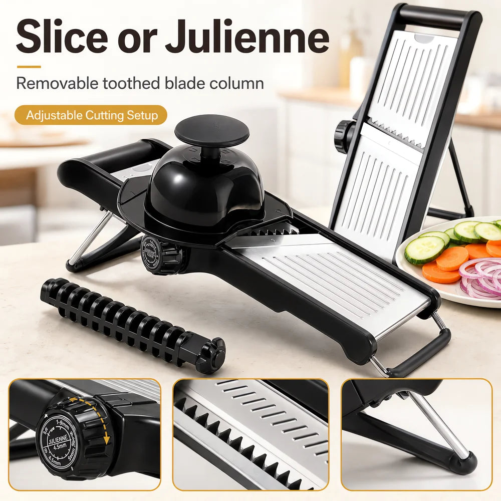 Adjustable Mandoline Slicer With Food Holder And Julienne Cutter