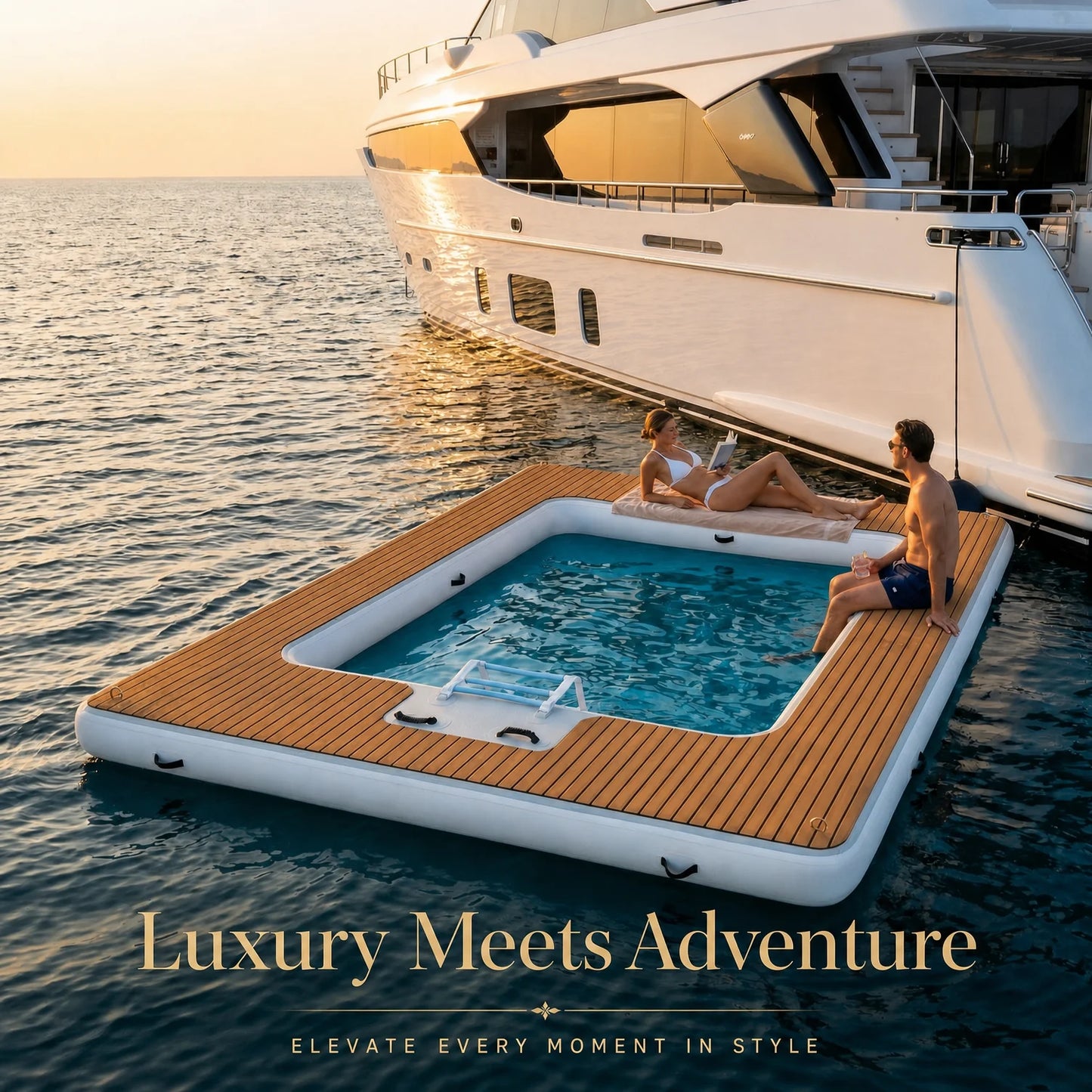 Inflatable Floating Dock Platform With Mesh Swim Area And EVA Non Slip Mat 800Lb
