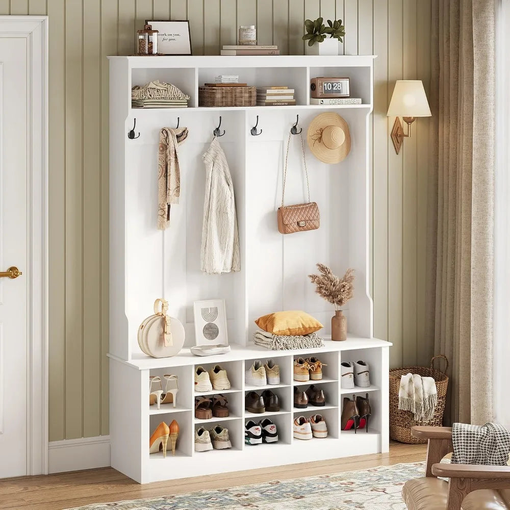 Hall Tree Bench With Shoe Storage Farmhouse Mudroom Organizer