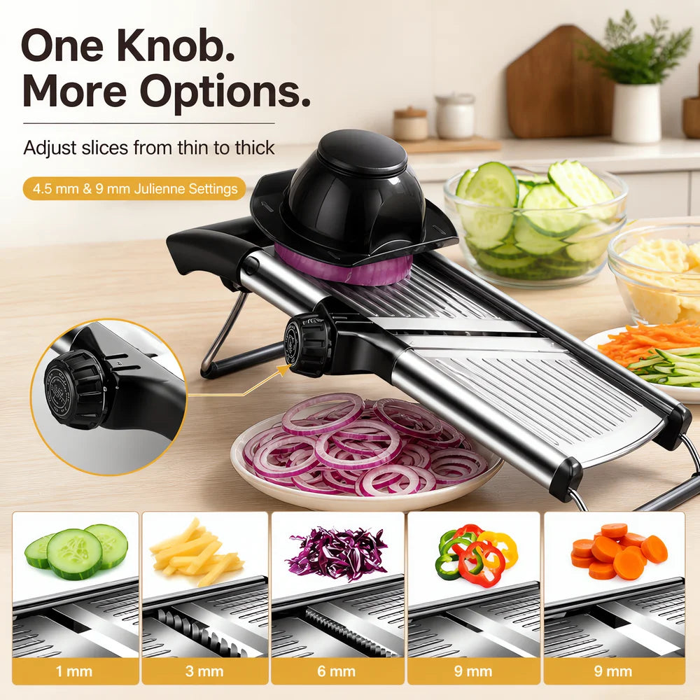Adjustable Mandoline Slicer With Food Holder And Julienne Cutter