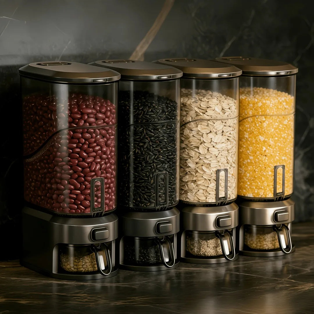 Transparent Rice Dispenser With Measuring Cup For Pantry Storage