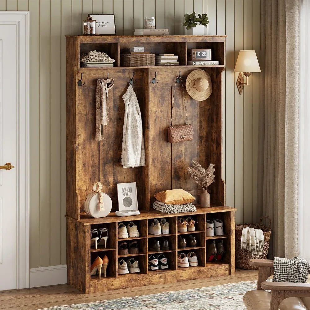 Hall Tree Bench With Shoe Storage Farmhouse Mudroom Organizer