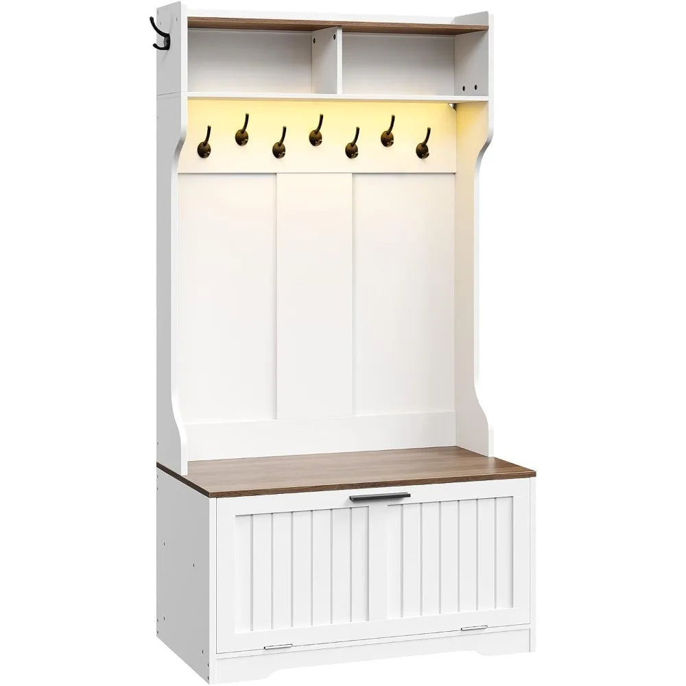 Hall Tree Sturdy Bench LED Coat Rack Shoe StorageSolutions