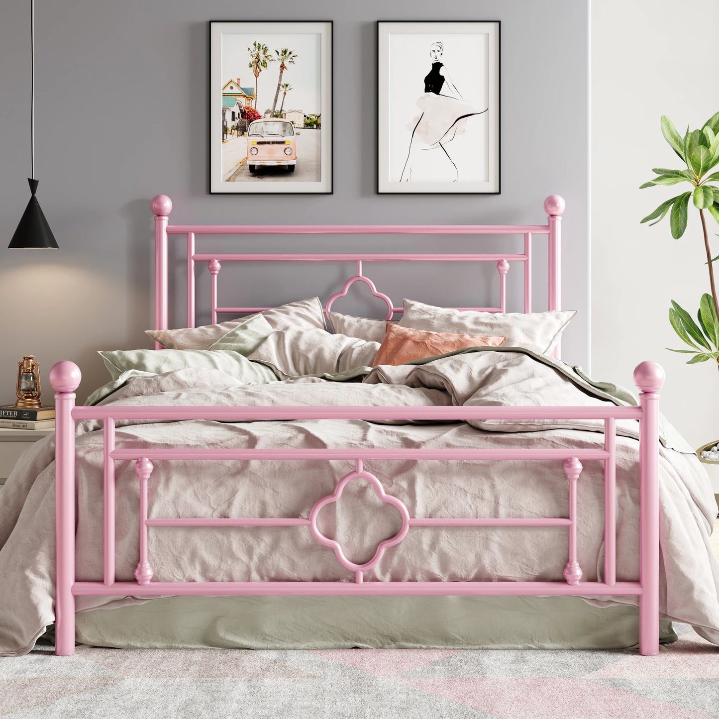 HOOMIC Metal Platform Bed Frame Wrought Iron Headboard