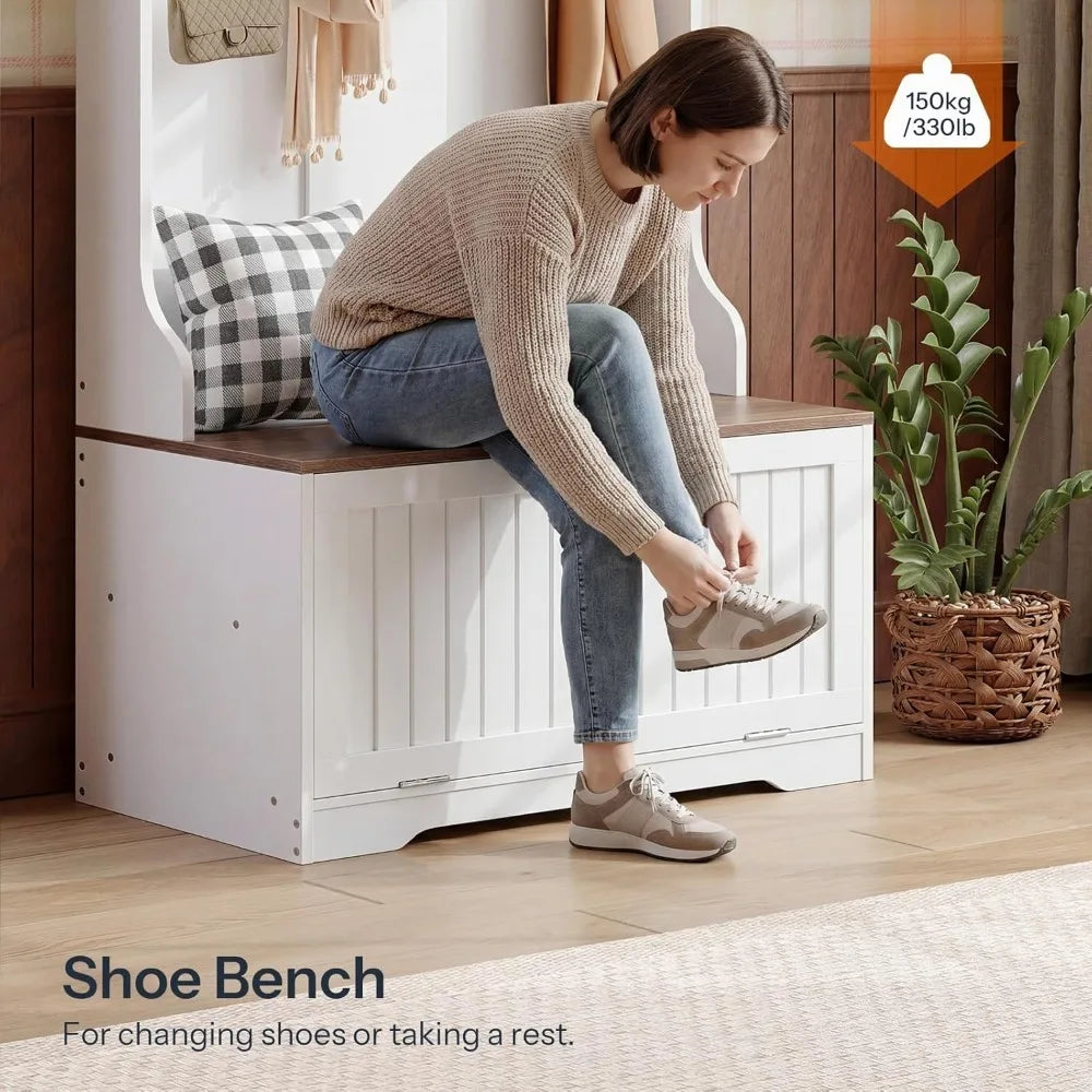 Hall Tree Sturdy Bench LED Coat Rack Shoe StorageSolutions