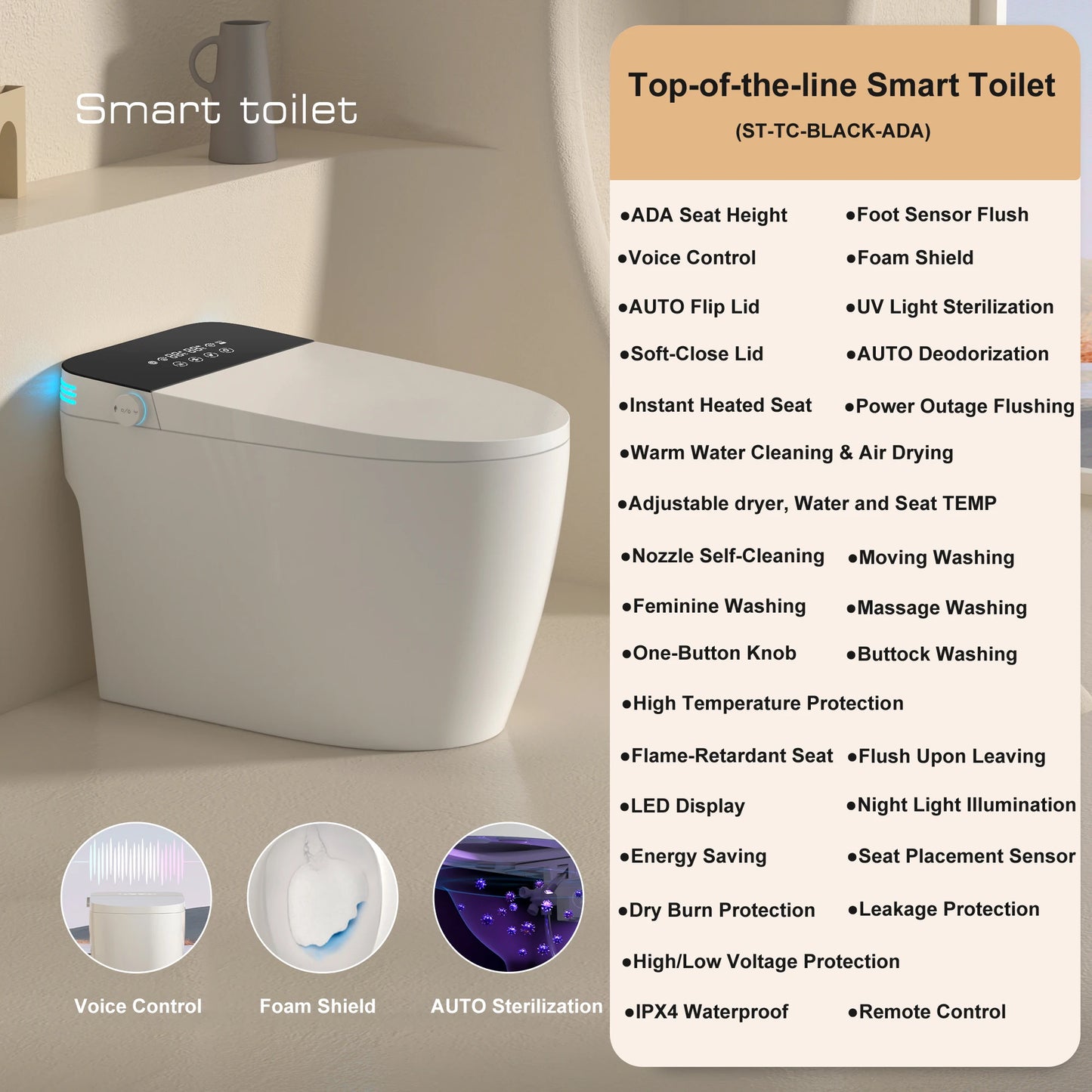 Smart Toilet With Built In Bidet And Heated Autoflush