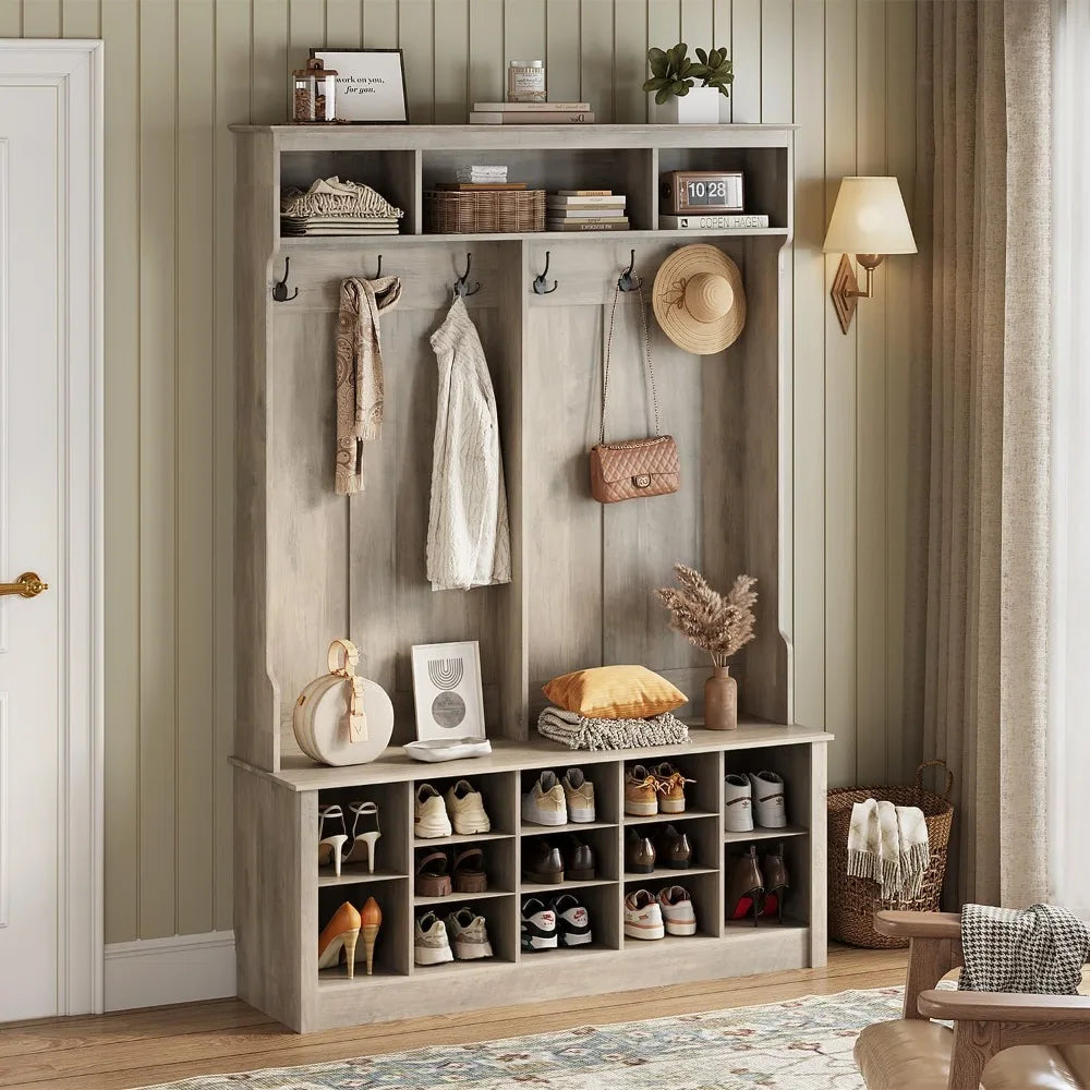 Hall Tree Bench With Shoe Storage Farmhouse Mudroom Organizer