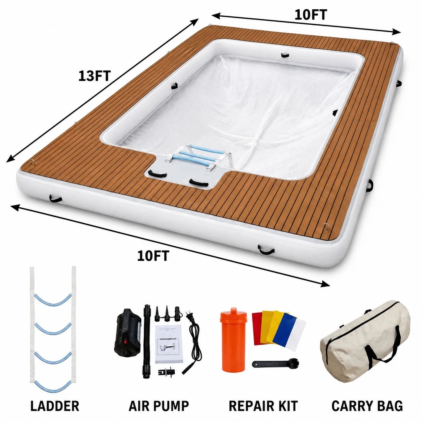 Inflatable Floating Dock Platform With Mesh Swim Area And EVA Non Slip Mat 800Lb