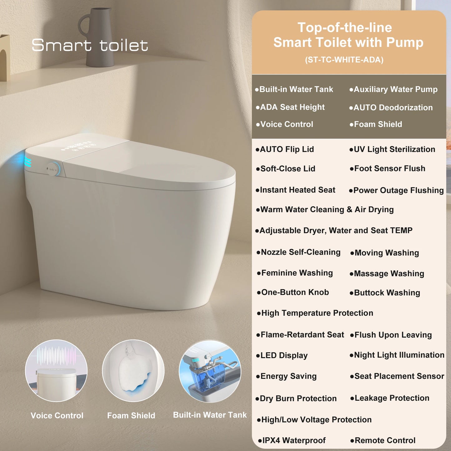 Smart Toilet With Built In Bidet And Heated Autoflush