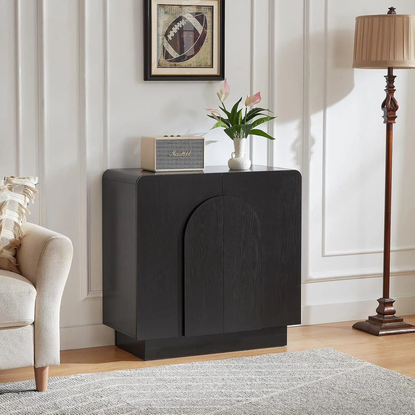 ONBRILL Modern Curved Sideboard With Arched Doors And Adjustable Shelves