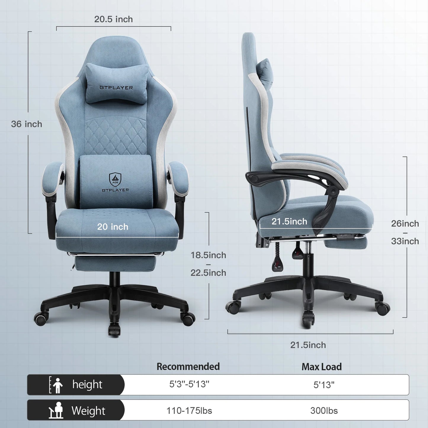 GTPLAYER Ergonomic Gaming Chair With Pocket Spring Cushion