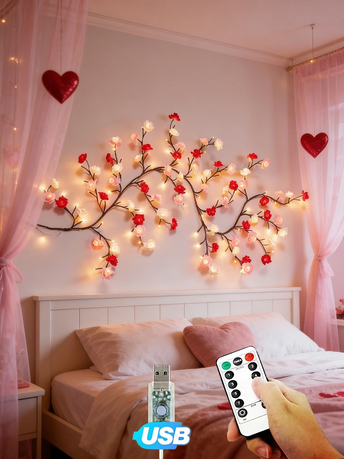 Rose LED Branch Wall LampFixture 96 LEDs Remote Control