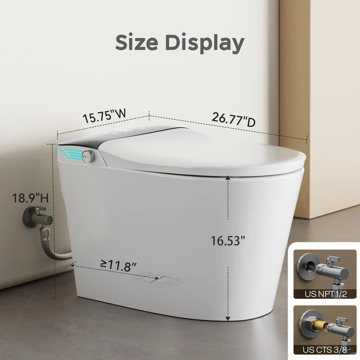Elongated Smart Bidet Toilet, Voice Control, Warm Air Drying