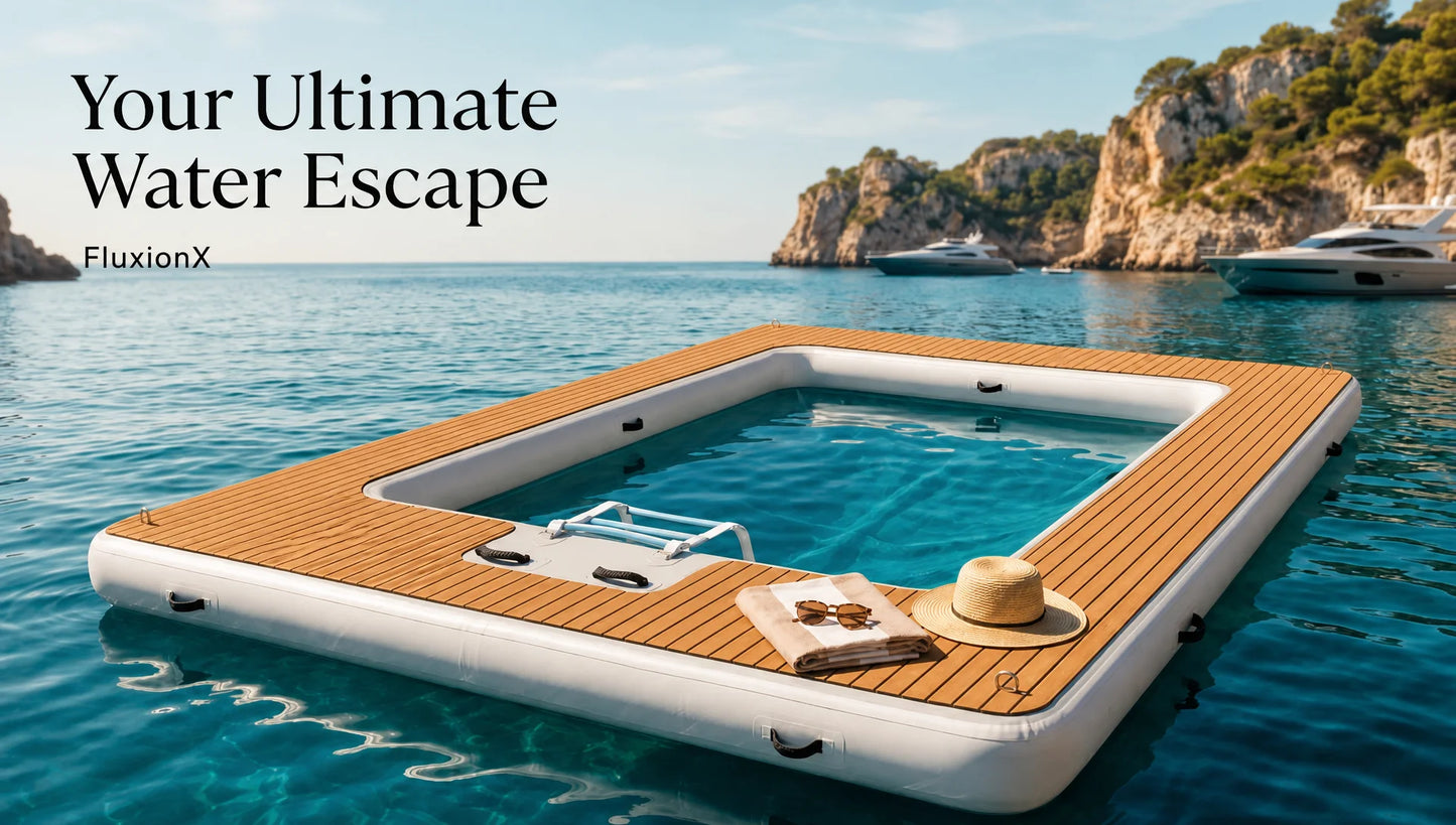 Inflatable Floating Dock Platform With Mesh Swim Area And EVA Non Slip Mat 800Lb
