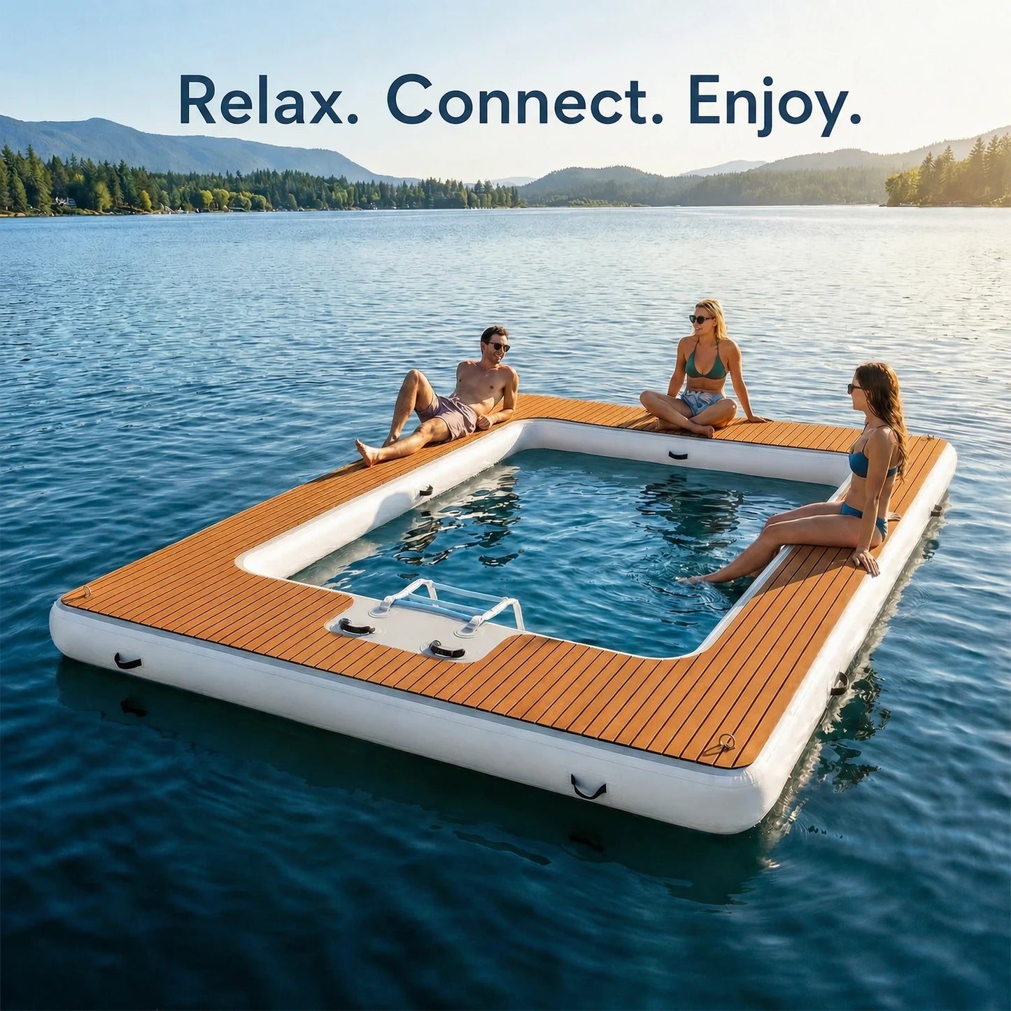 Inflatable Floating Dock Platform With Mesh Swim Area And EVA Non Slip Mat 800Lb