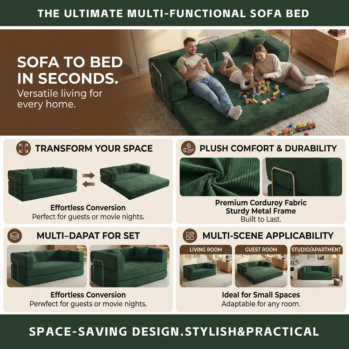 YQzyphyna Futon Sofa Bed 4in1 Convertible Couch Loveseat