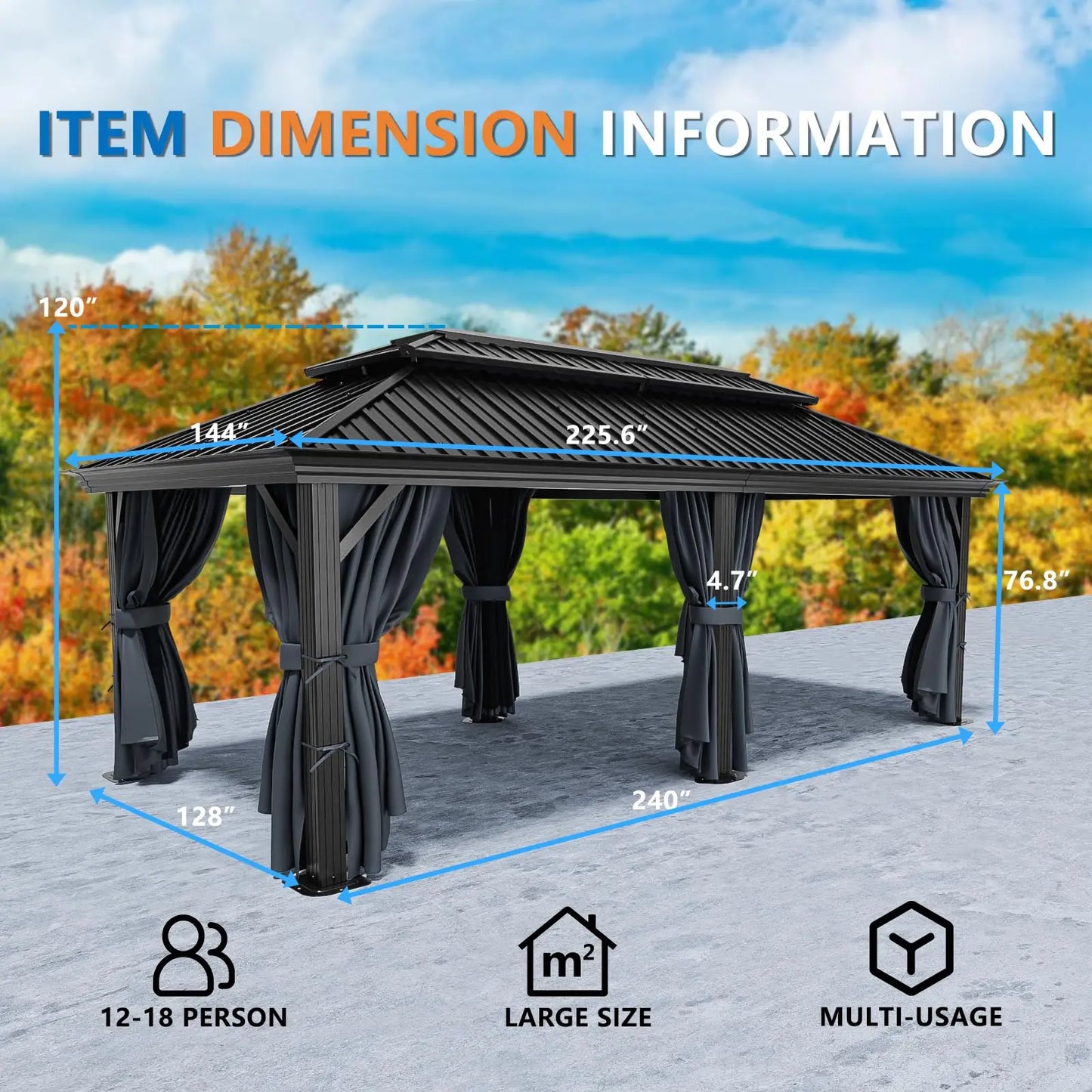 Tooluck Hardtop Gazebo With Metal Roof Flame Resistant Curtain