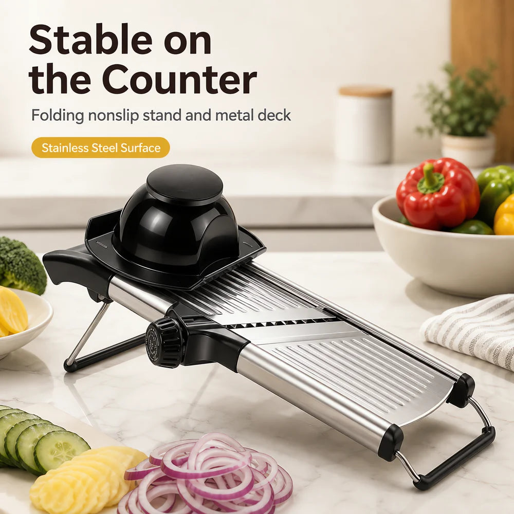 Adjustable Mandoline Slicer With Food Holder And Julienne Cutter