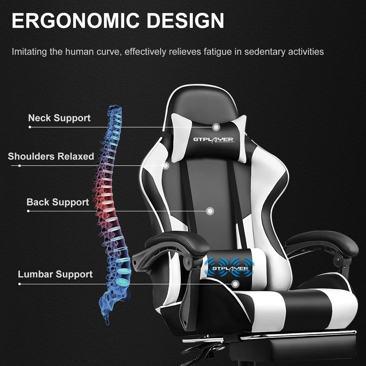 GTPLAYER Gaming Chair With Headrest Footrest And Lumbar Support