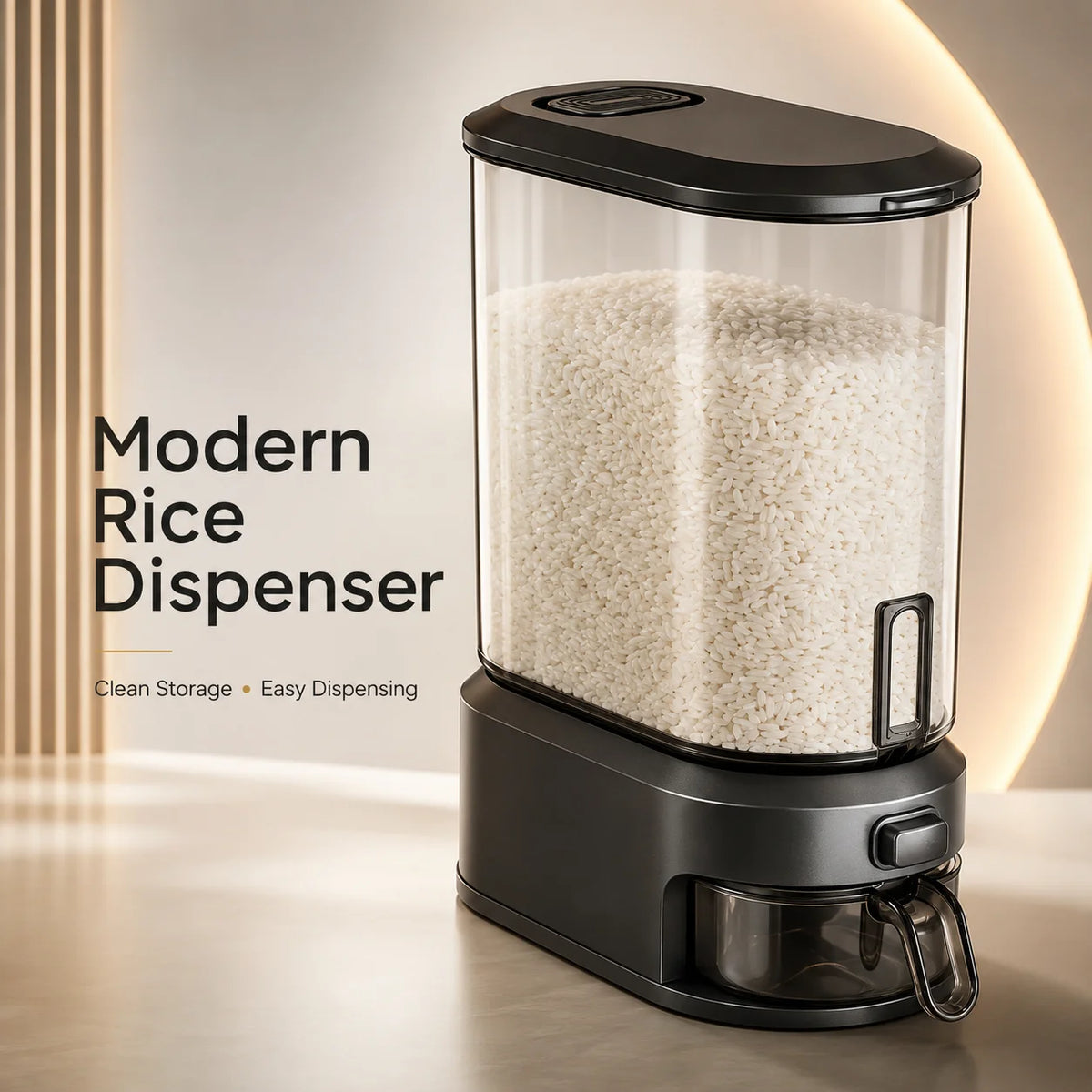 Transparent Rice Dispenser With Measuring Cup For Pantry Storage