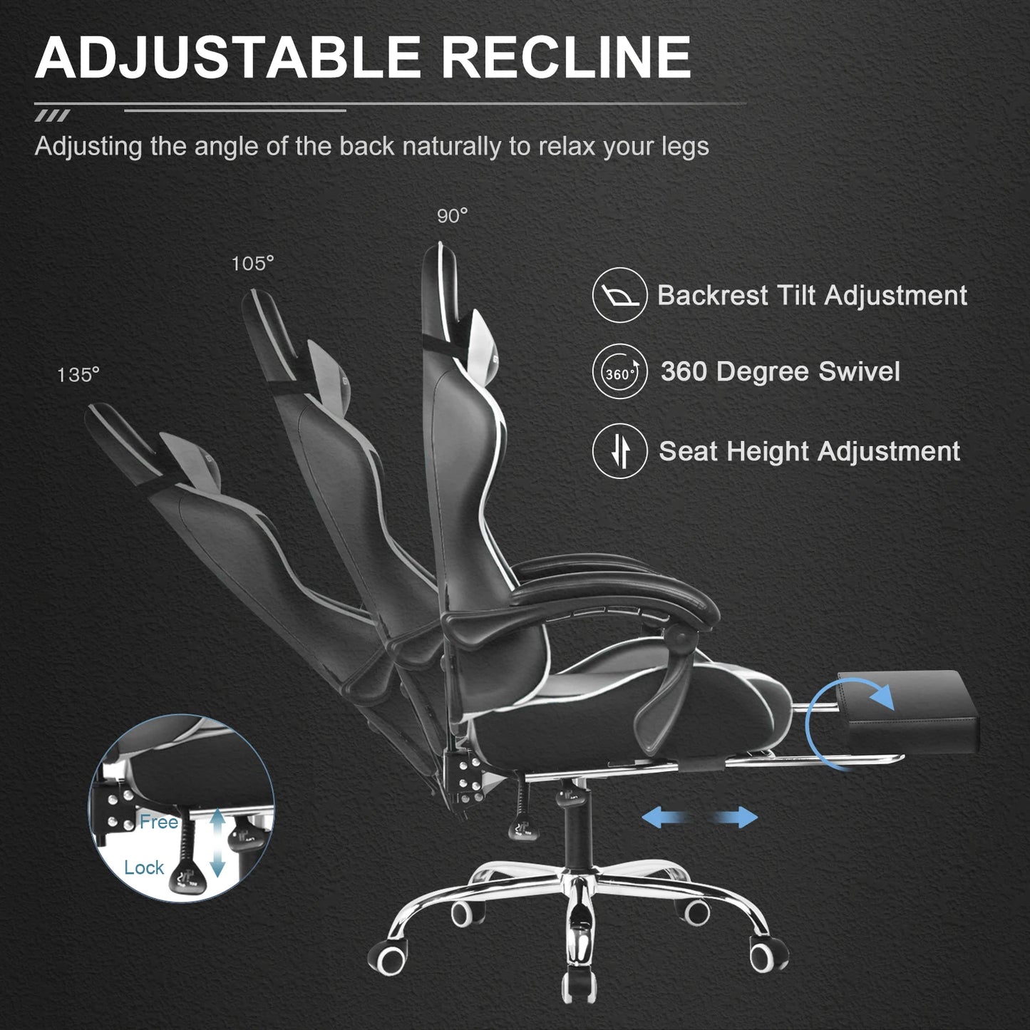 GTPLAYER Gaming Chair With Headrest Footrest And Lumbar Support