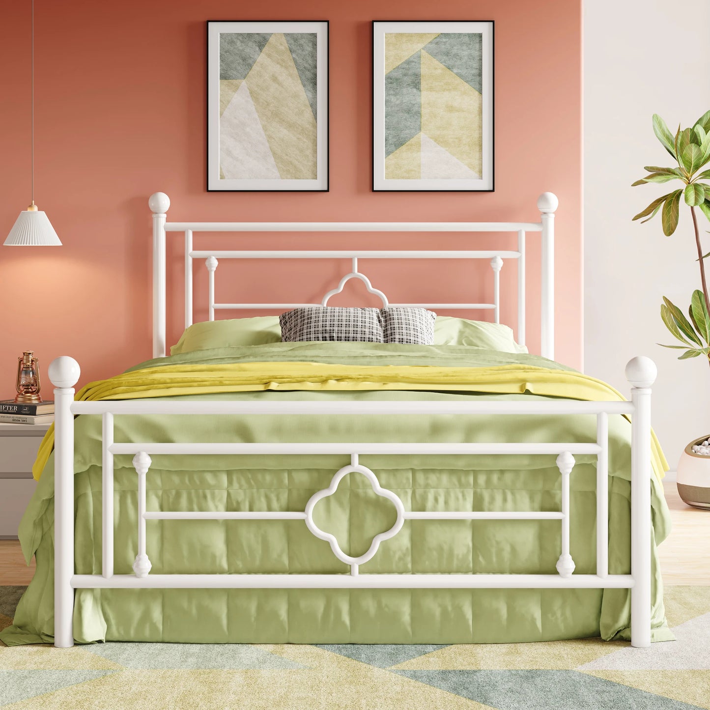 HOOMIC Metal Platform Bed Frame Wrought Iron Headboard