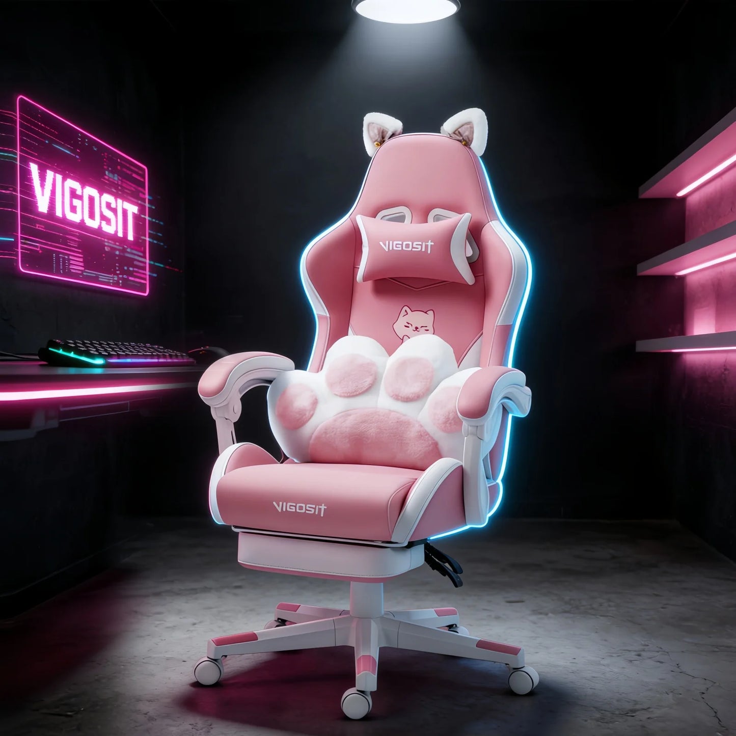 Vigosit Gaming Chair With Cute Ears And Kawaii Pillow Lumbar Support