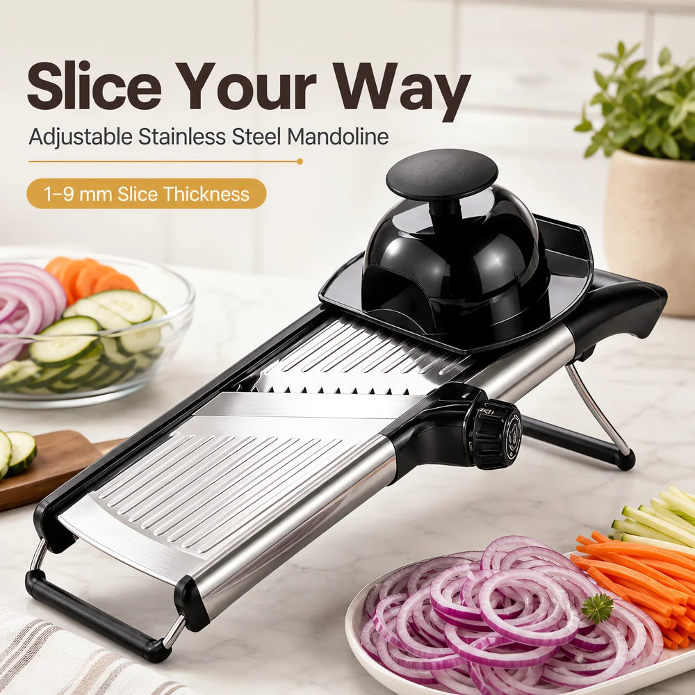 Adjustable Mandoline Slicer With Food Holder And Julienne Cutter