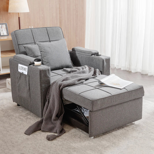Comhoma 3-in-1 Convertible Sofa Bed Armchair with Cup Holders in Dark Grey