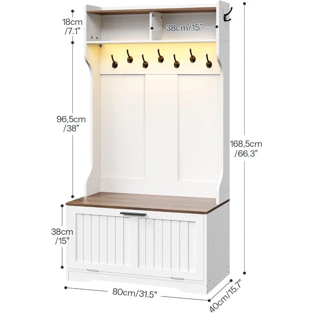 Hall Tree Sturdy Bench LED Coat Rack Shoe StorageSolutions