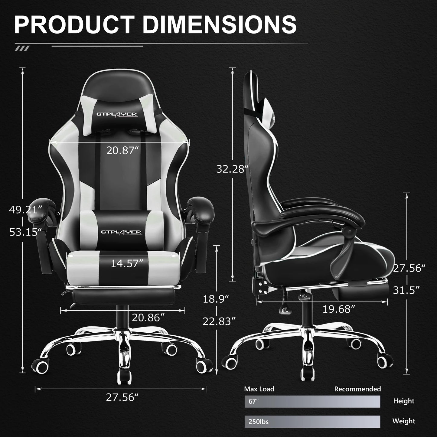 GTPLAYER Gaming Chair With Headrest Footrest And Lumbar Support