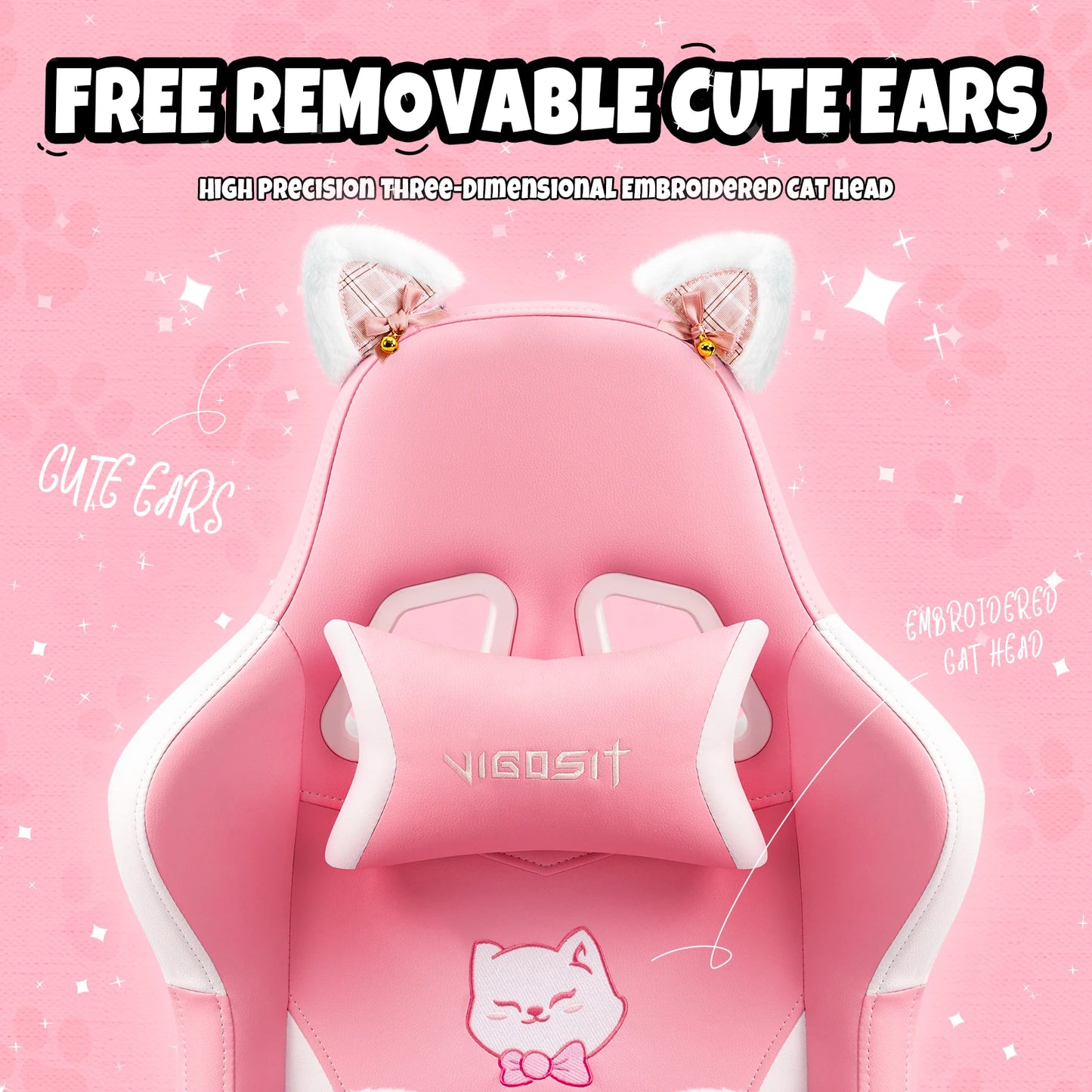 Vigosit Gaming Chair With Cute Ears And Kawaii Pillow Lumbar Support