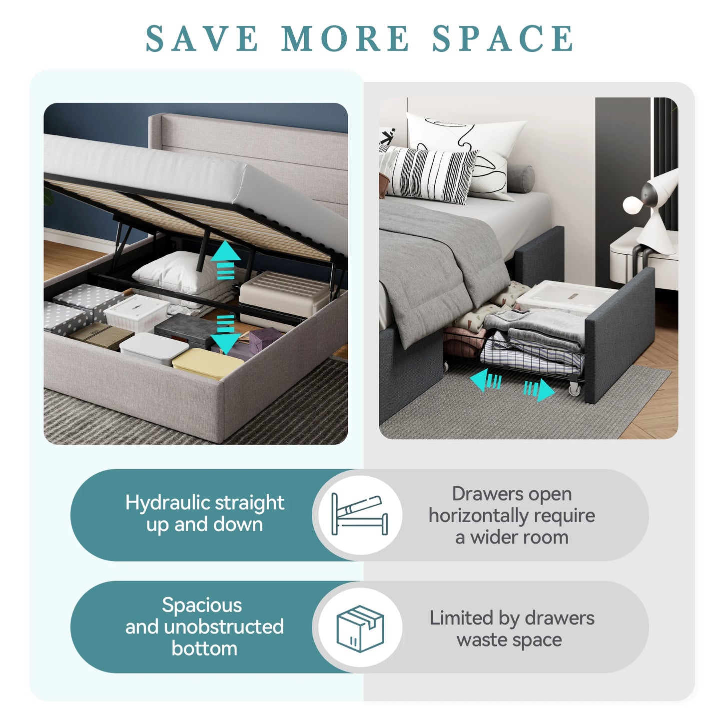 Allewie Hydraulic Lift Up Storage Bed With Wingback Headboard