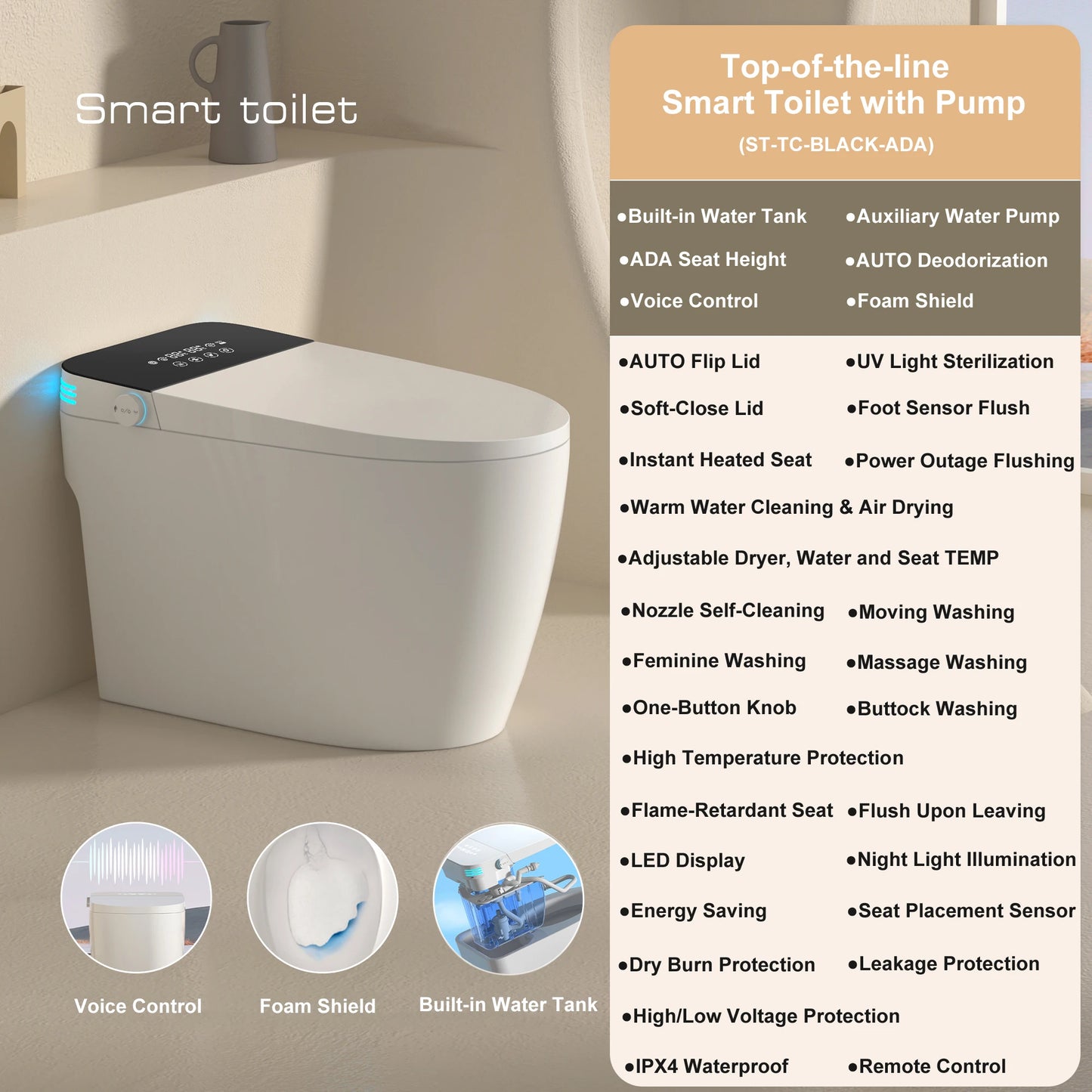 Smart Toilet With Built In Bidet And Heated Autoflush