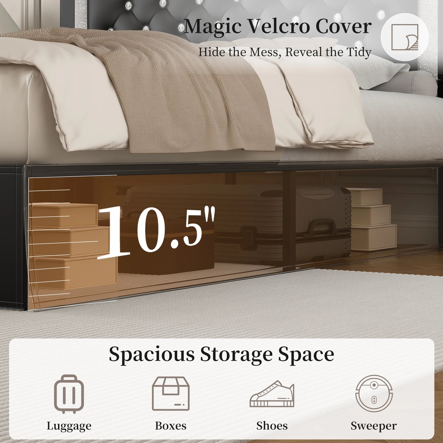 SIBEDS CN Queen Bed Frame With LED Lights Headboard