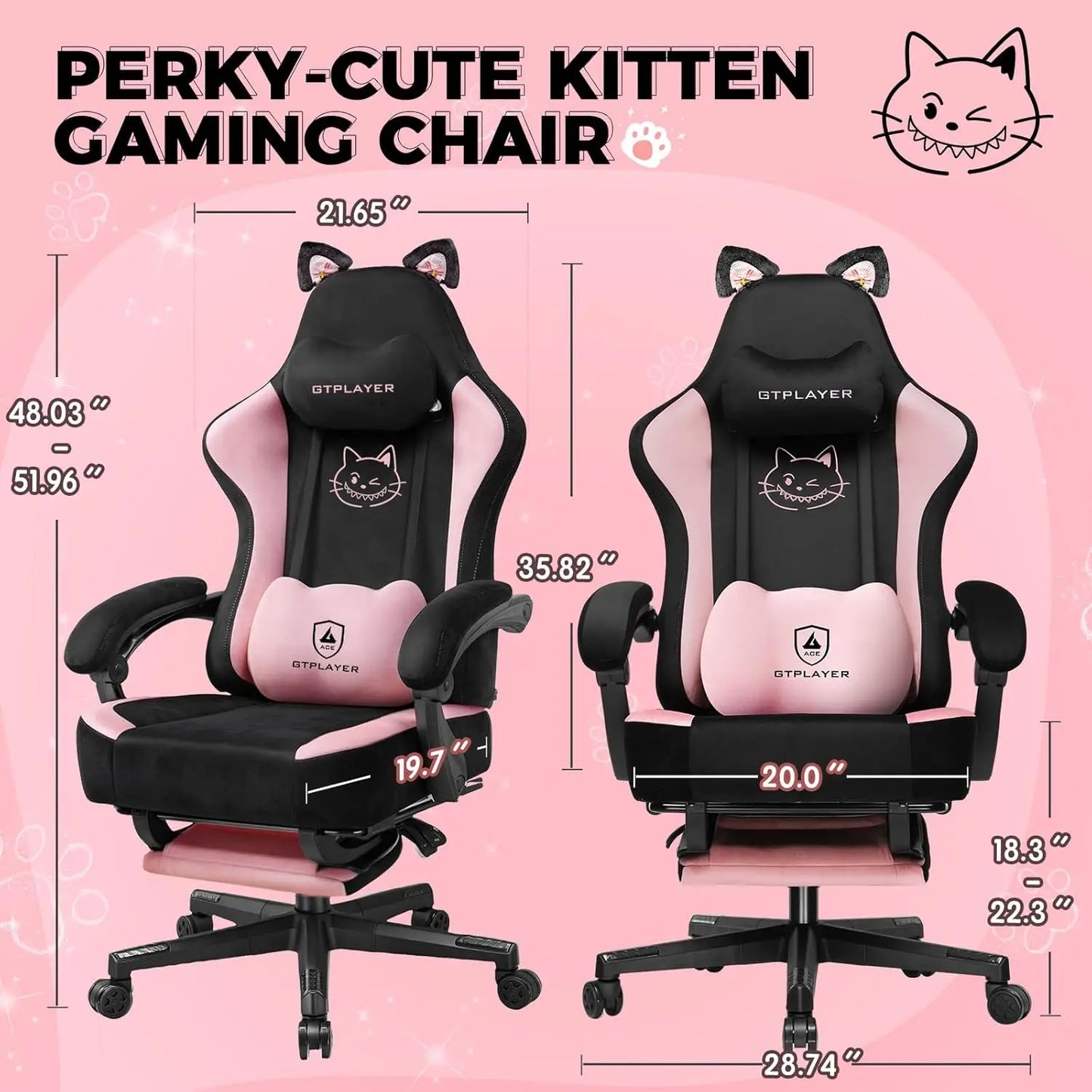 GTPLAYER Ergonomics Cat Ear Gaming Chair With Lumbar Support