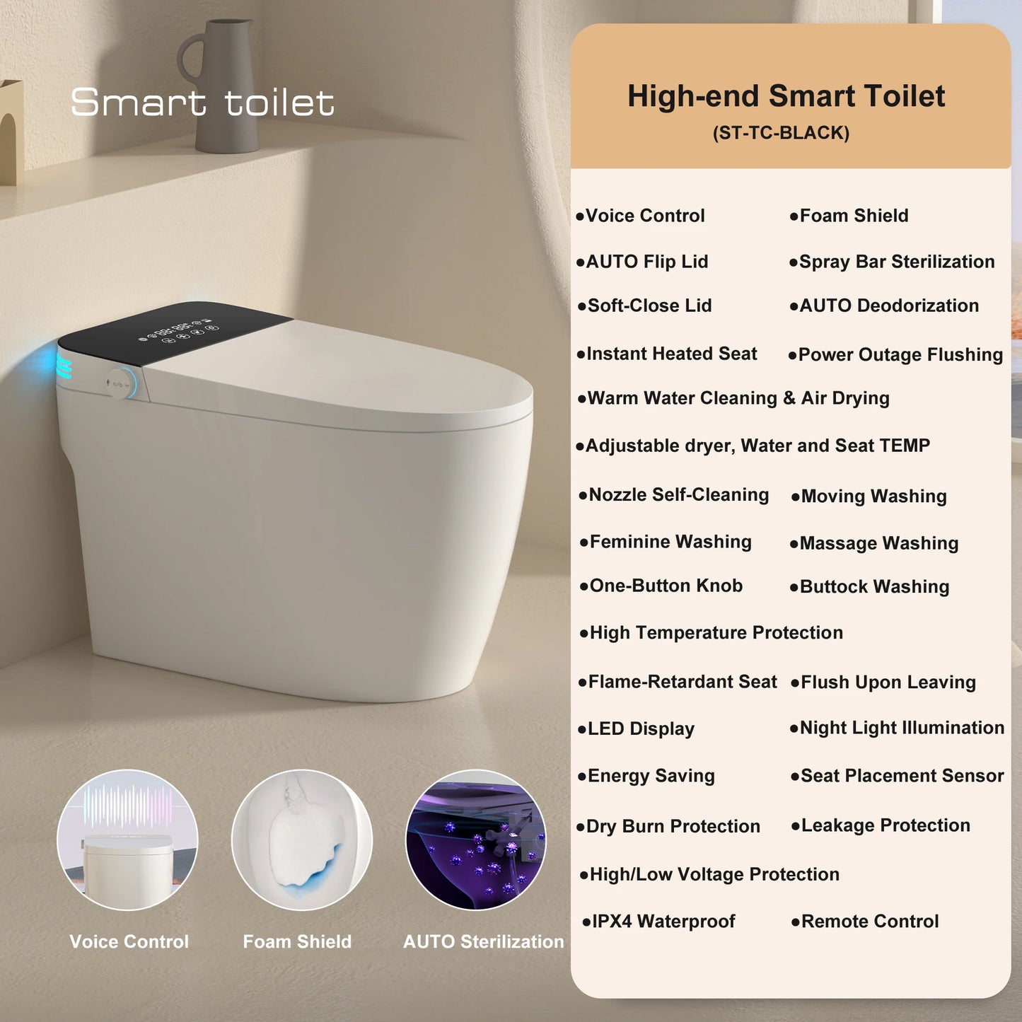Smart Toilet With Built In Bidet And Heated Autoflush