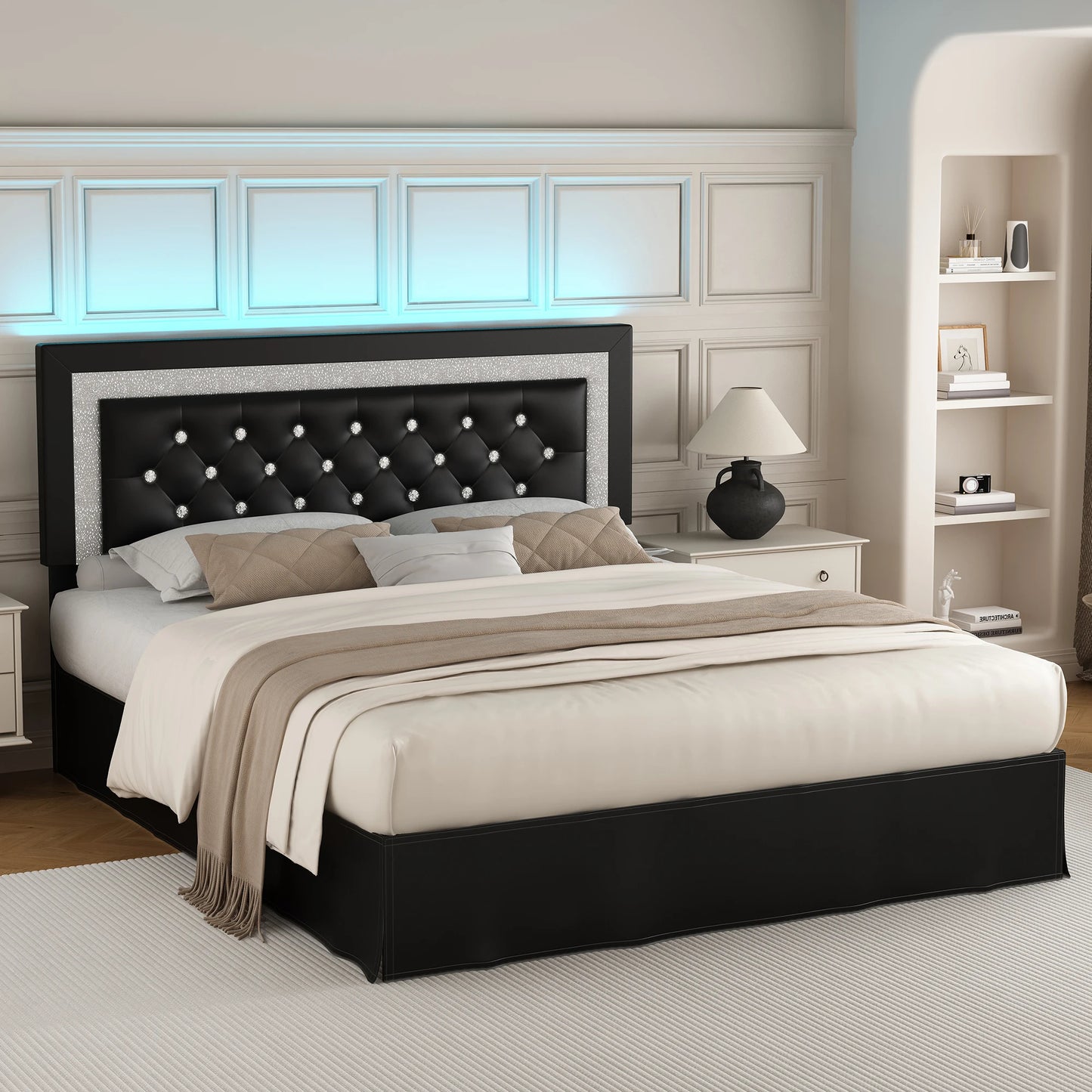 SIBEDS CN Queen Bed Frame With LED Lights Headboard