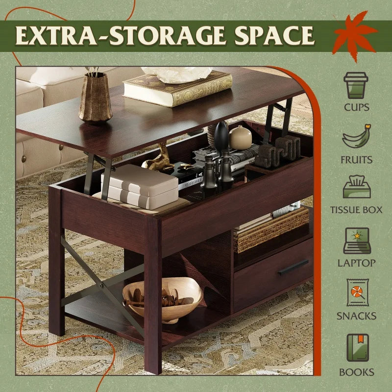 Galaxher Lift Top Coffee Table With Hidden Storage