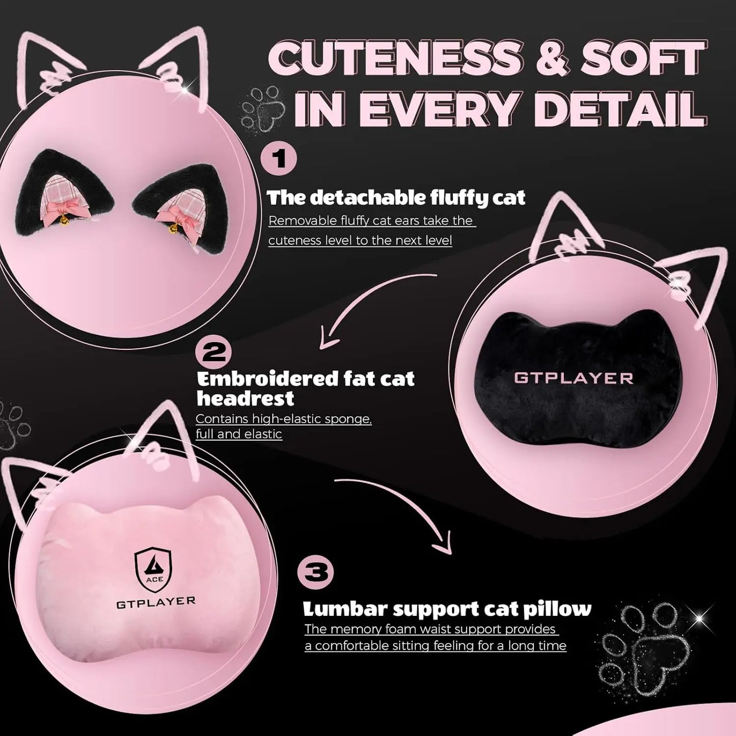 GTPLAYER Ergonomics Cat Ear Gaming Chair With Lumbar Support