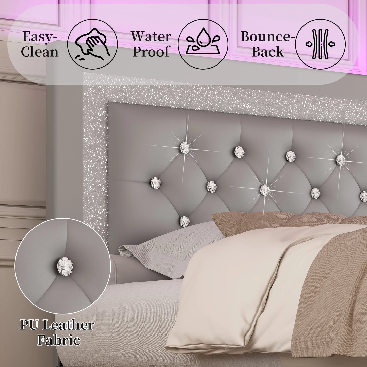SIBEDS CN Queen Bed Frame With LED Lights Headboard