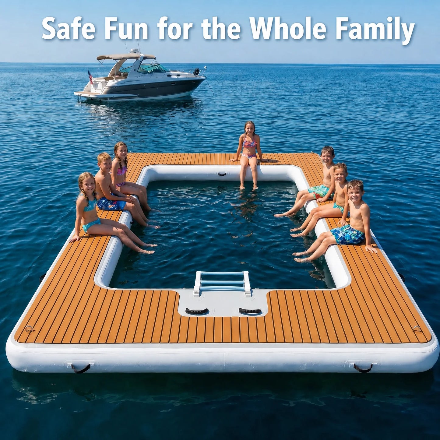 Inflatable Floating Dock Platform With Mesh Swim Area And EVA Non Slip Mat 800Lb