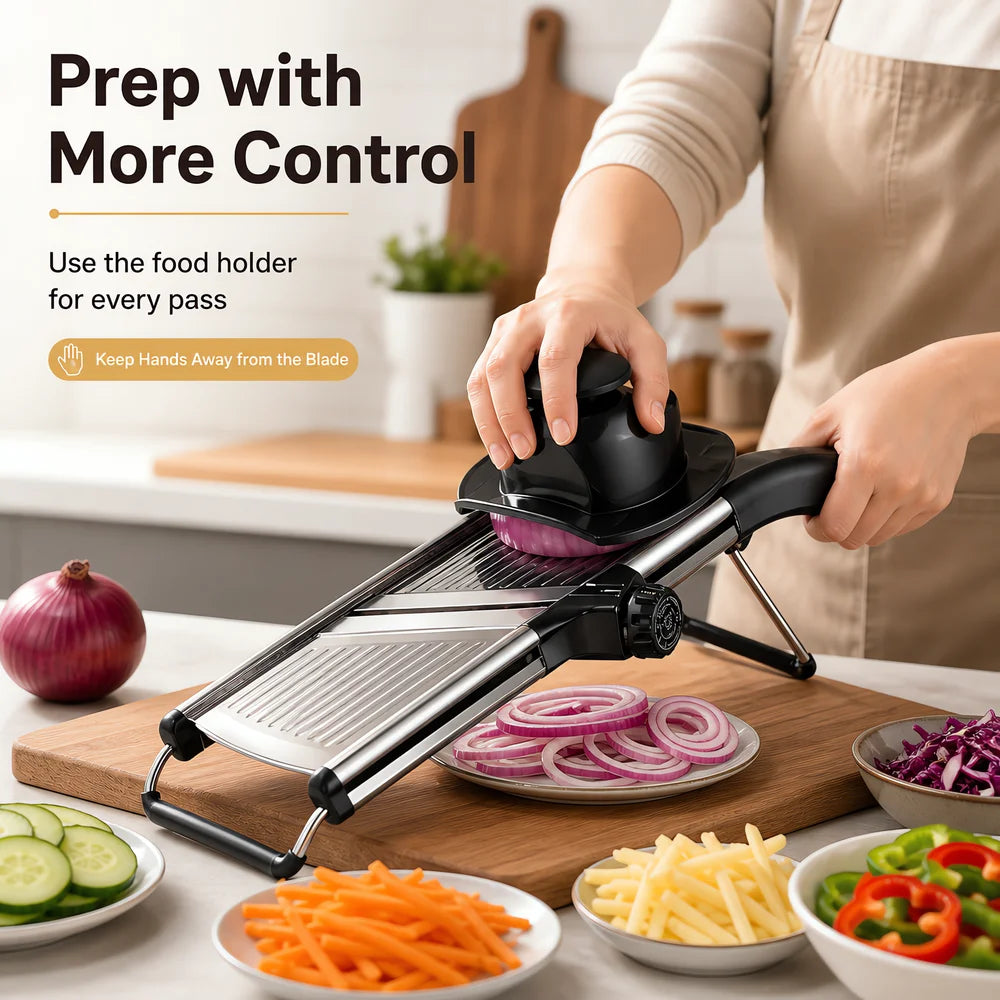 Adjustable Mandoline Slicer With Food Holder And Julienne Cutter