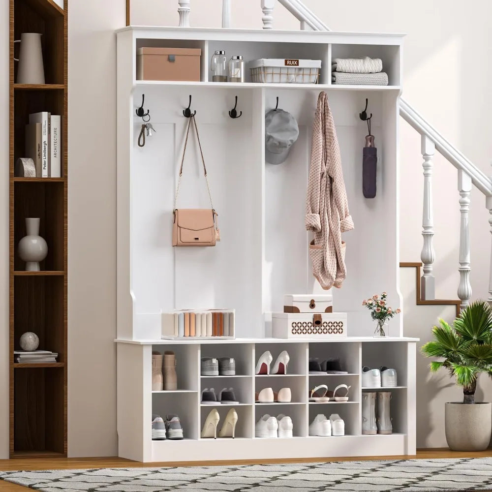 Hall Tree Bench With Shoe Storage Farmhouse Mudroom Organizer