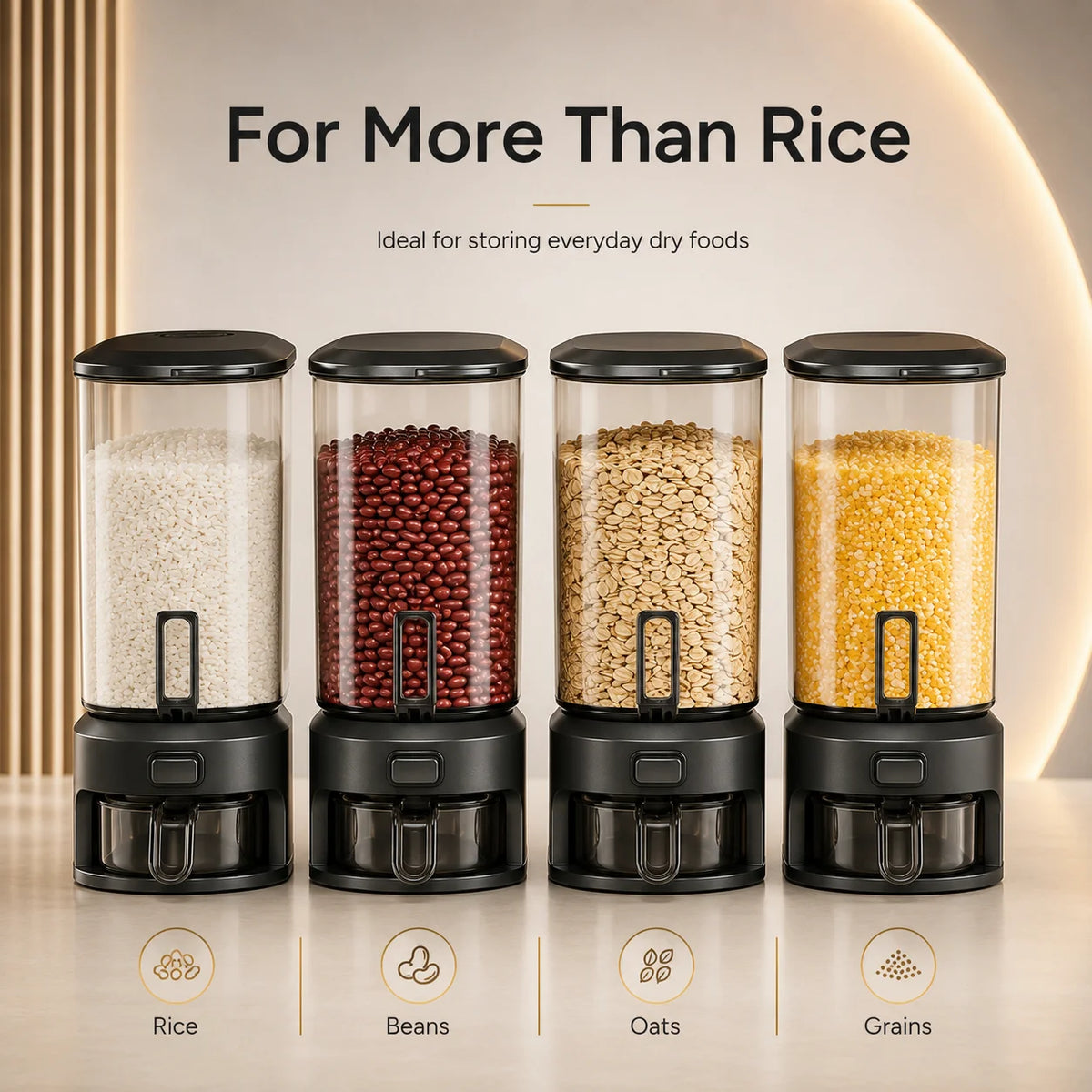Transparent Rice Dispenser With Measuring Cup For Pantry Storage
